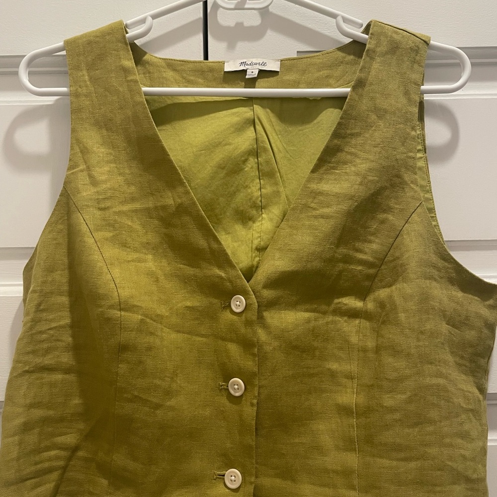 Madewell 100% linen Katrina crop vest chartreuse green small - Picture 3 of 6